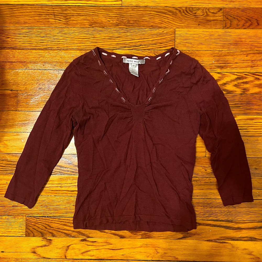 Burgundy top with velvet threaded collar